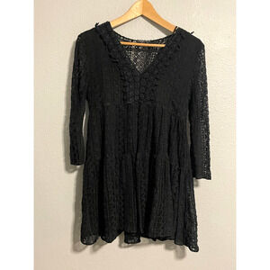 Piazza Del Tempio Womens Tunic Small Black Lace Tiered Babydoll Witchy Boho